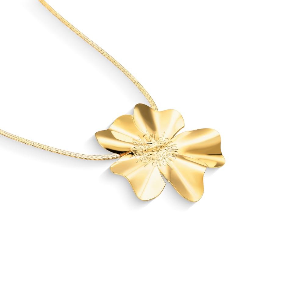 Colar Fita Com Pingente De Flor Banhado a Ouro 18k Dourado 1