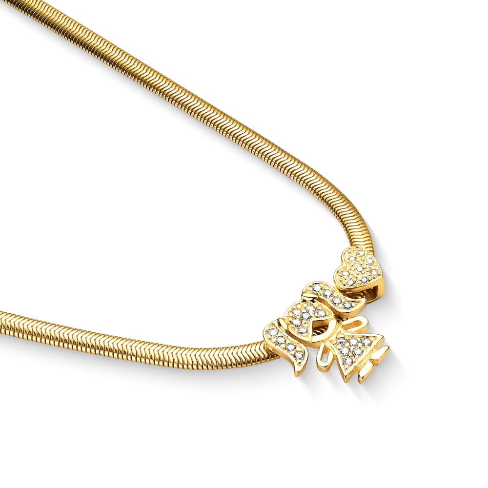 Colar Malha Menina Cravejada Com Coração Banhado a Ouro 18k Dourado 1