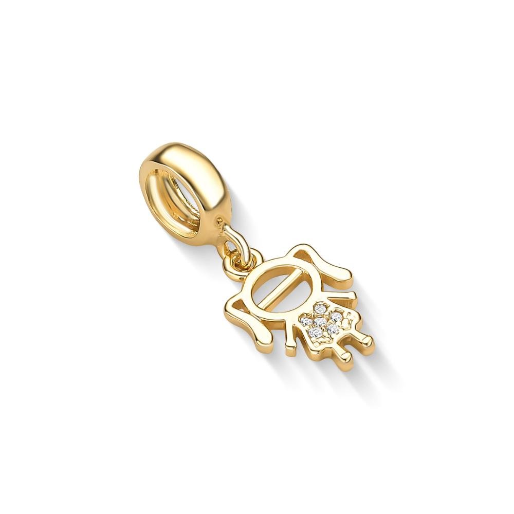 Pingente Berloque Menina Cravejada Banhado a Ouro 18k