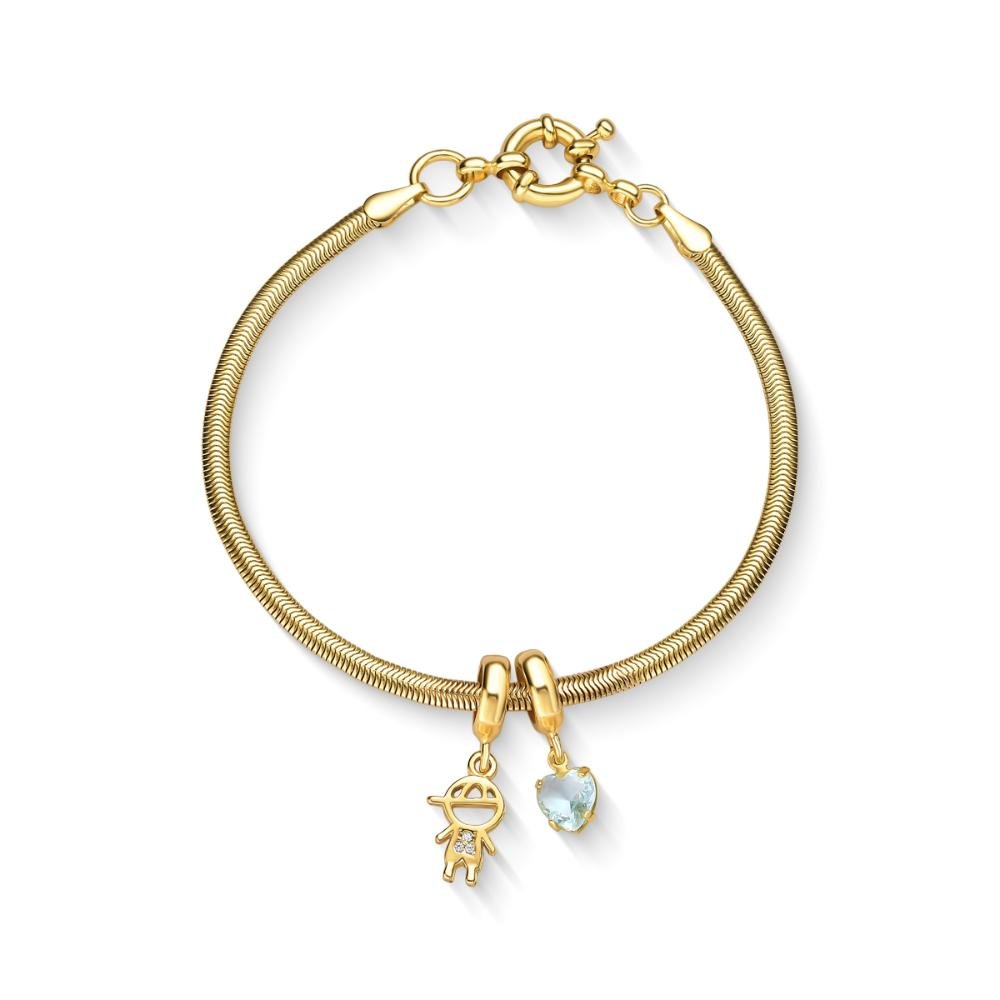 Pulseira Berloque Com Menino Cravejado Banhado a Ouro 18k Dourado 1