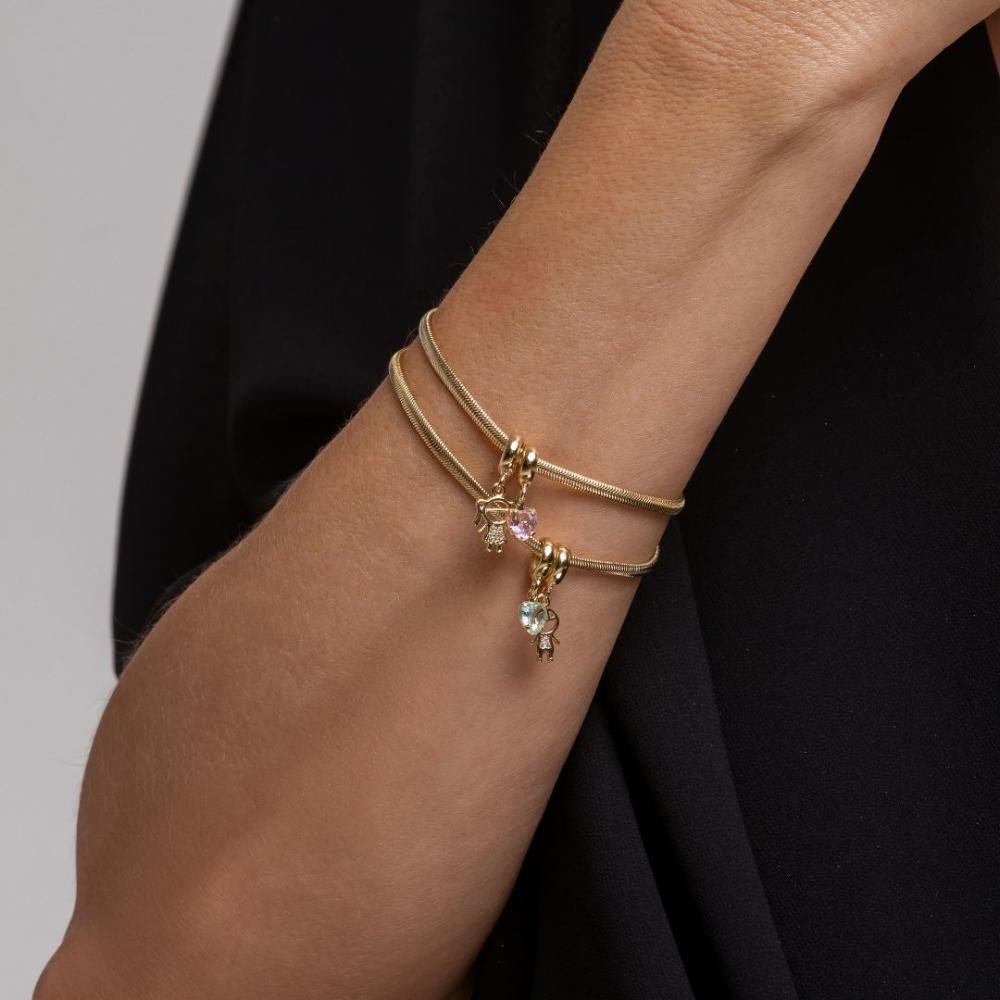 Pulseira Berloque Com Menino Cravejado Banhado a Ouro 18k Dourado 2
