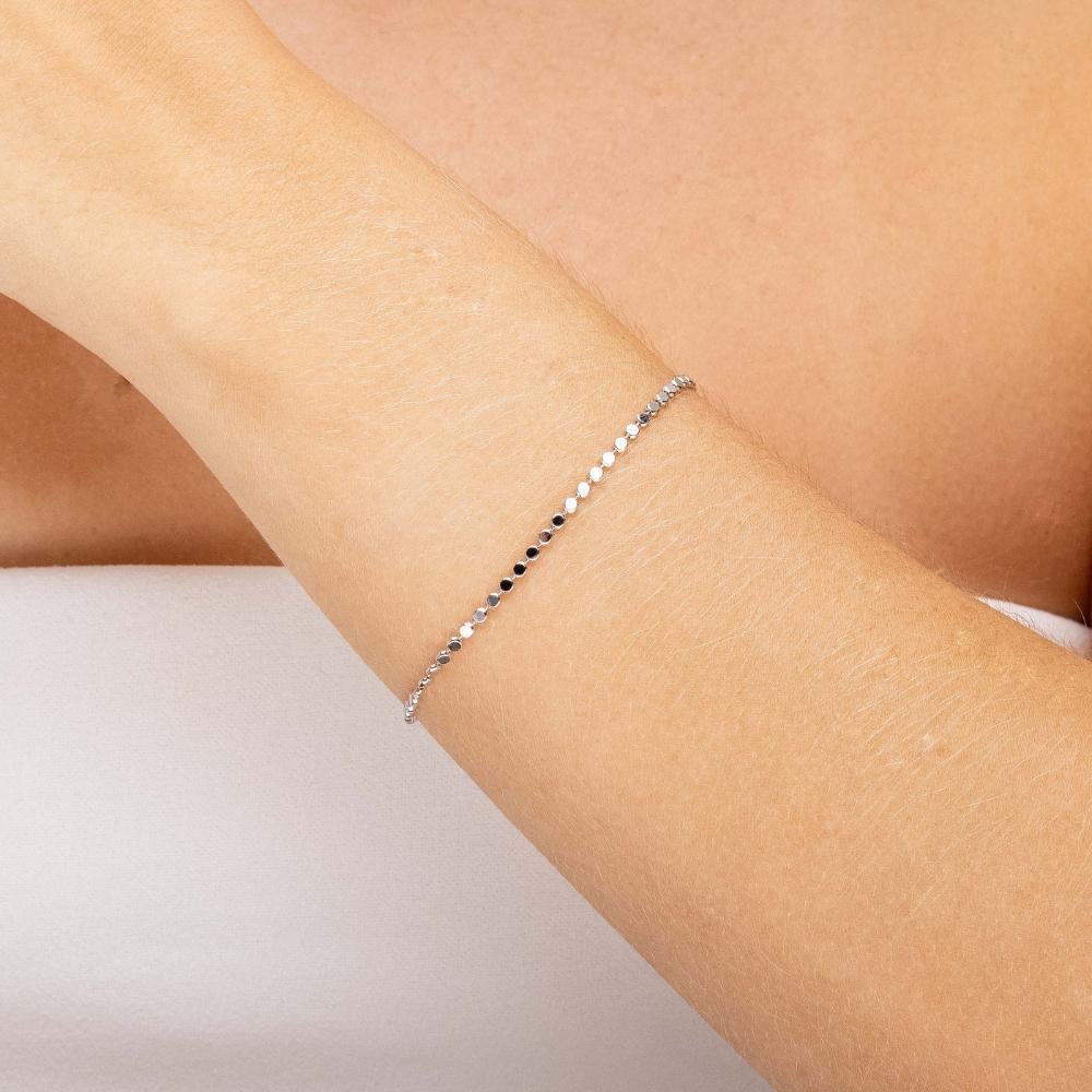 Pulseira Bolinha Amassada Prata Banhado a Ródio Prata 2