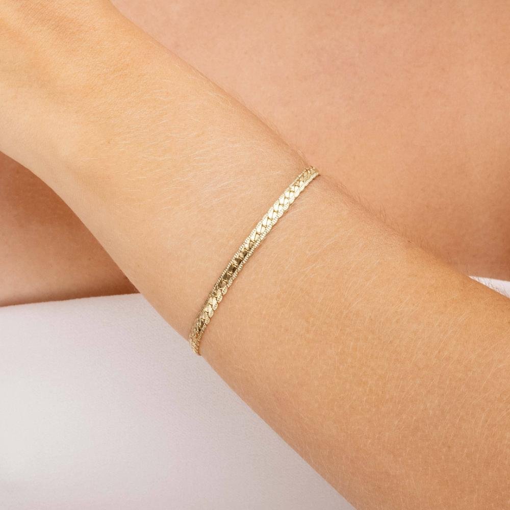 Pulseira Malha Fita Trançada Banhado a Ouro 18k Dourado 2