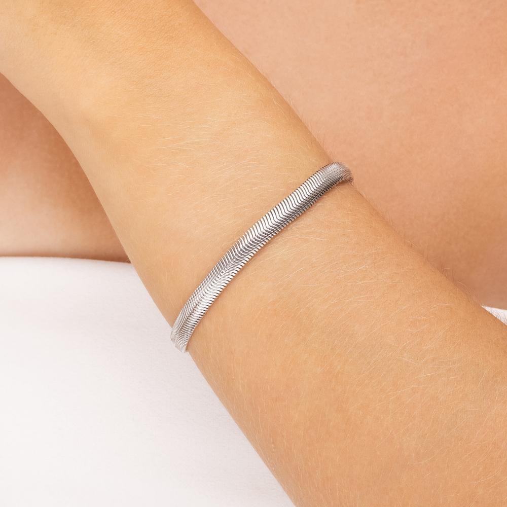 Pulseira Malha Prata Banhado a Ródio Prata 2