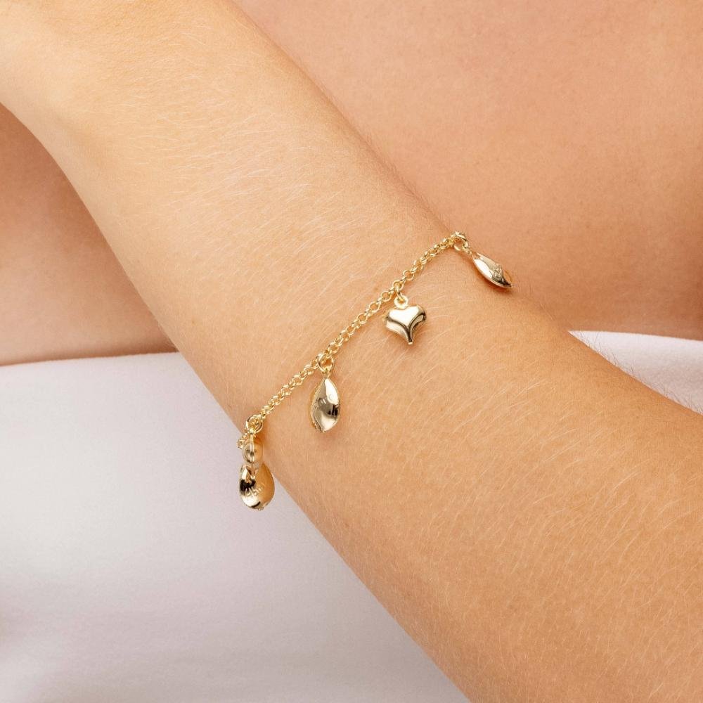 Pulseira Pingente Gota E Coração Banhado a Ouro 18k Dourado 2