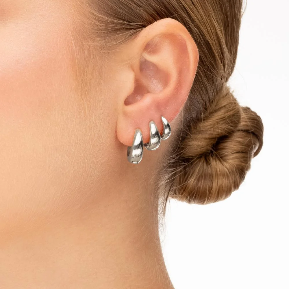 Trio Brincos Argola Articulada Lisa Prata Banhado a Ródio Prata 5