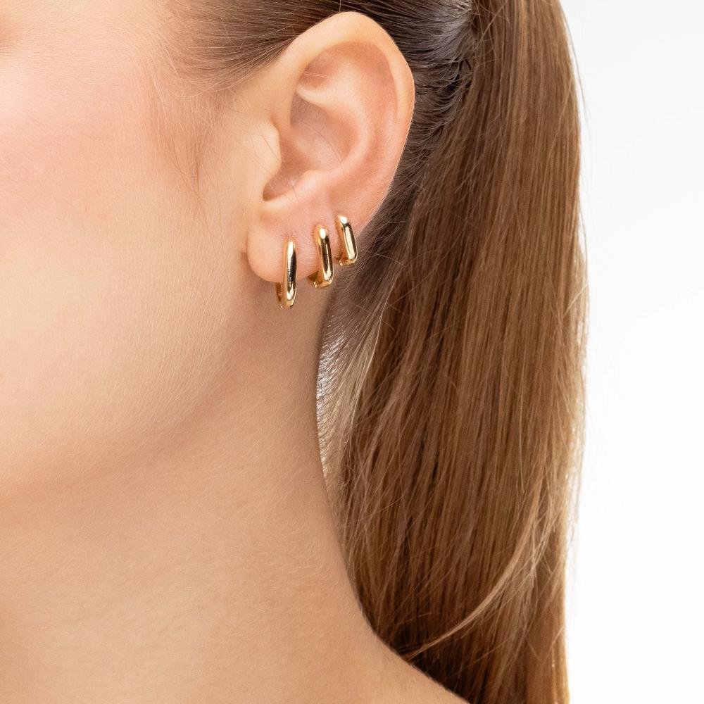Trio Brincos Argola Quadrada Lisa Banhado a Ouro 18k Dourado 2