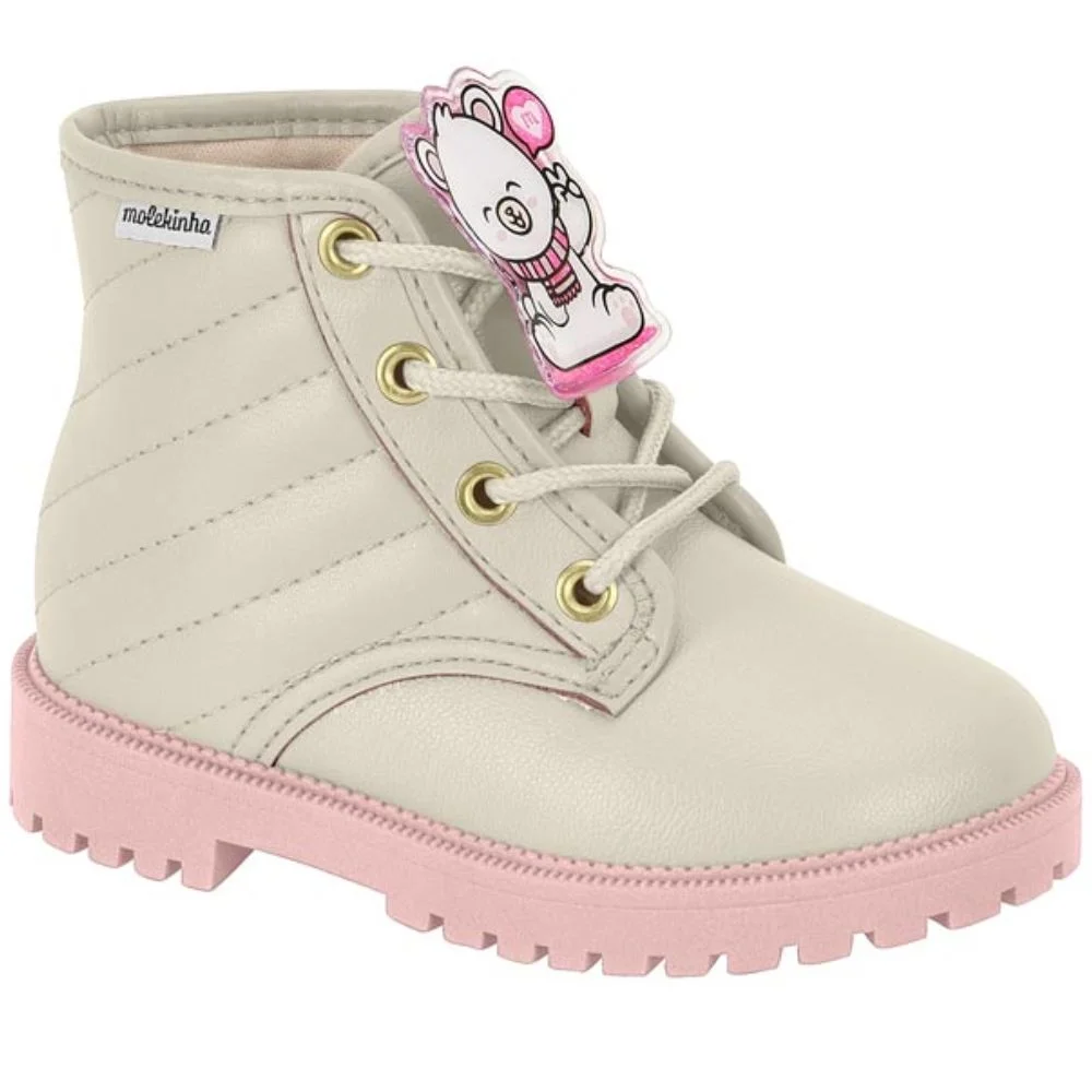 Bota Coturno Infantil Molekinha 2126.522 Feminina Branco 3