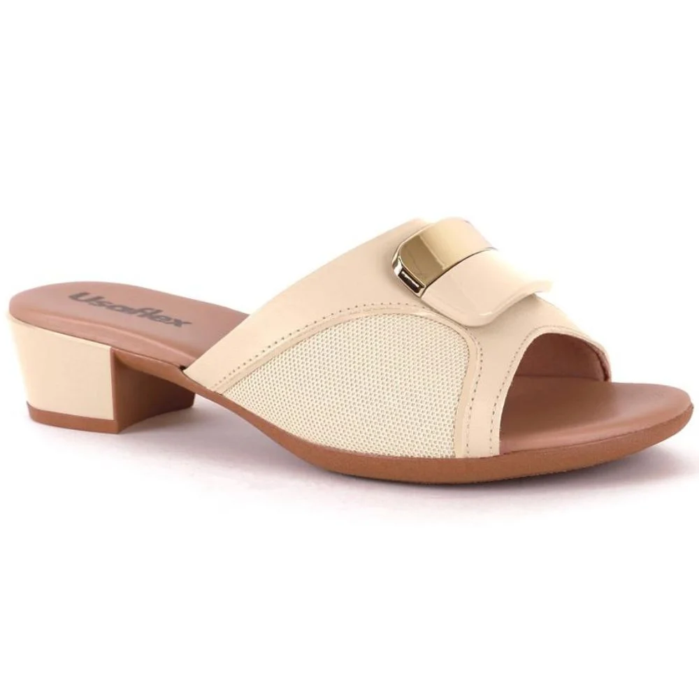 Tamanco Usaflex Mm0802 Salto Bloco Feminino Bege 3