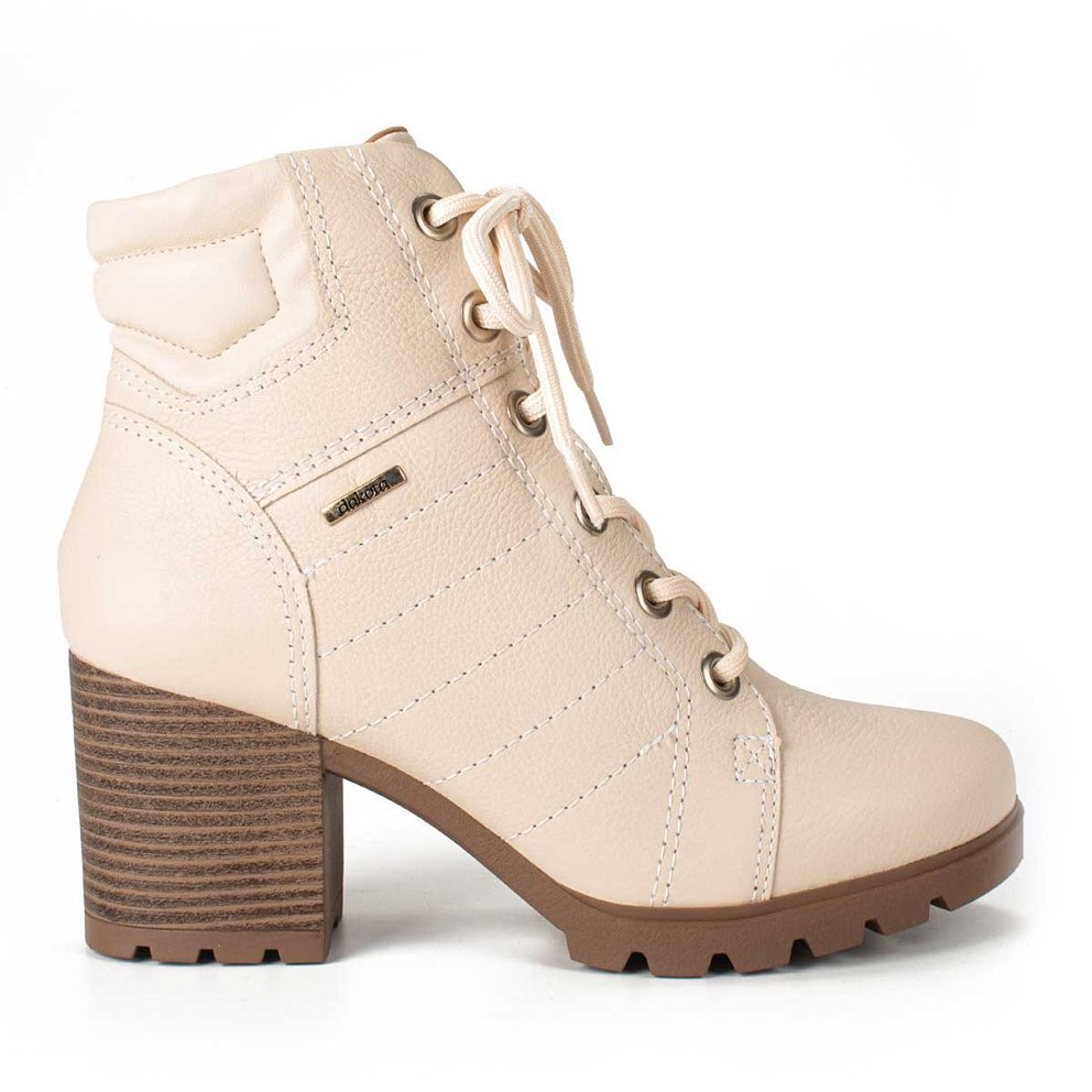 Bota Coturno Salto Bloco Em Couro Dakota G4564 Feminino Bege 3