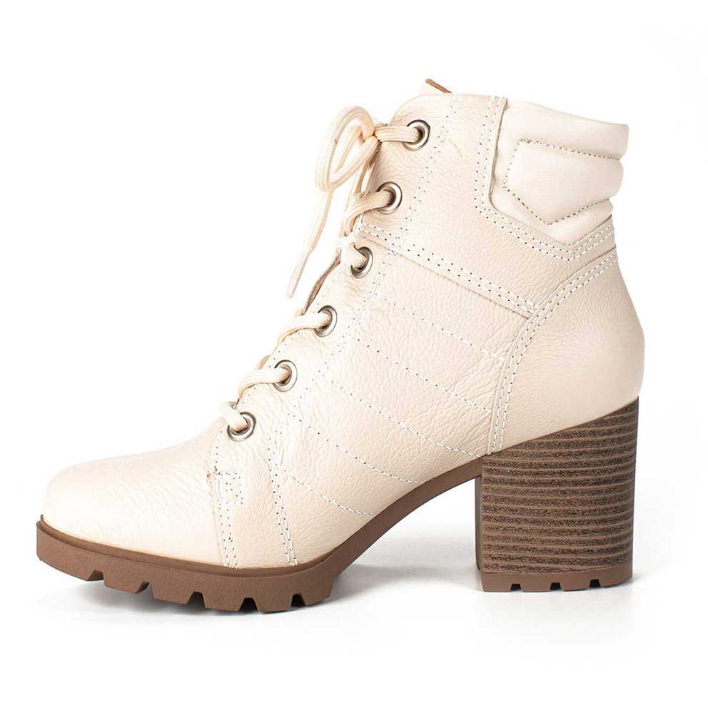 Bota Coturno Salto Bloco Em Couro Dakota G4564 Feminino Bege 4