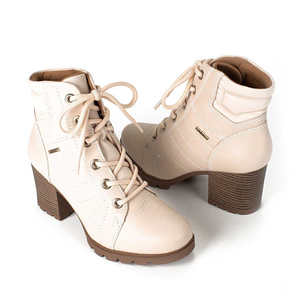 Bota Coturno Salto Bloco Em Couro Dakota G4564 Feminino Bege 6