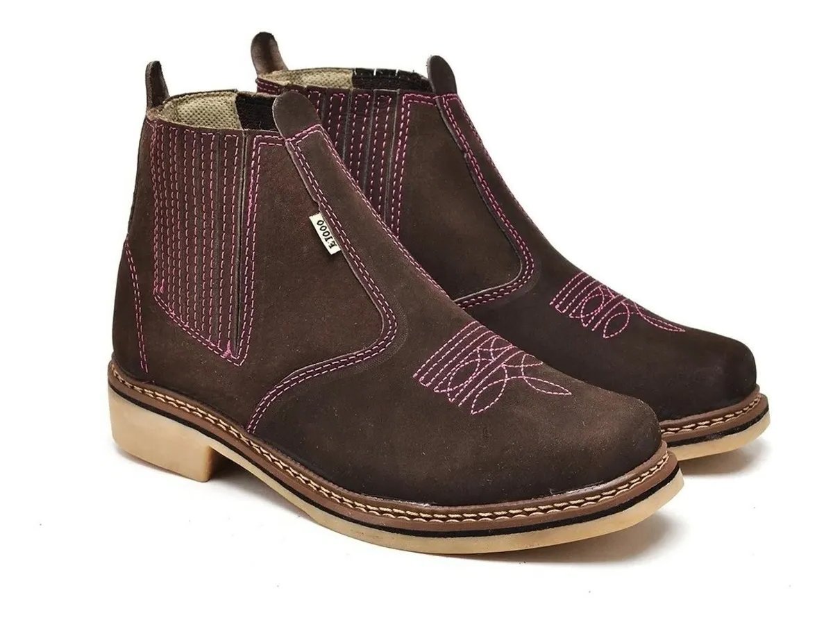 Bota Botina Feminina Country De Couro Legitimo F1000 1013 Marrom 2