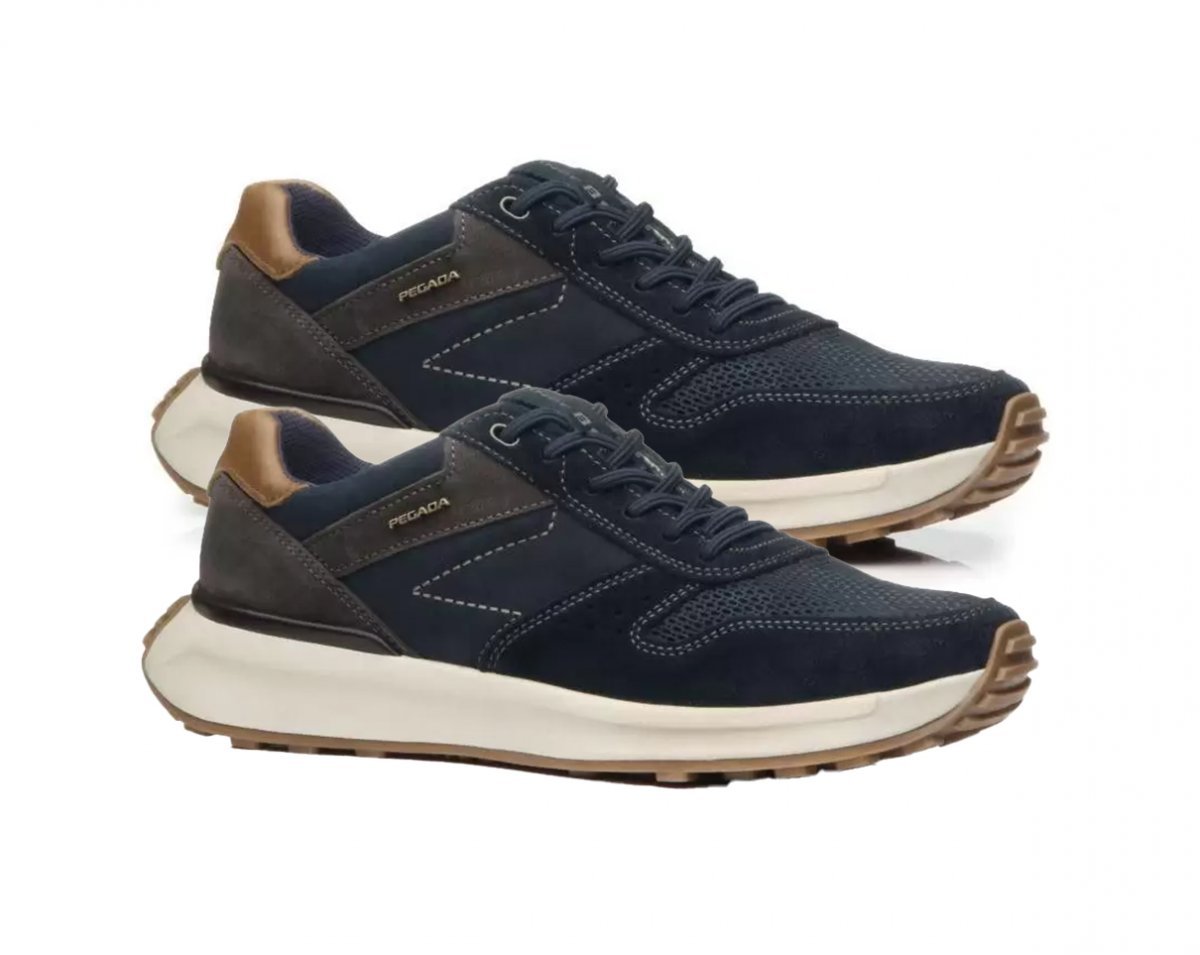 Sapatênis Jogging Em Couro Pegada 110701 Masculino Azul 3