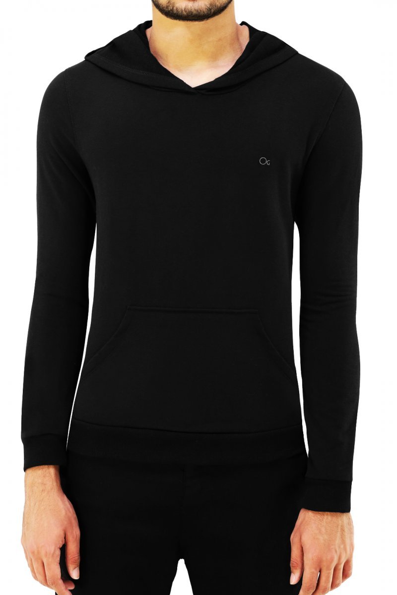 Blusa Moleton Com Capuz Canguru Ogochi 02649001 Masculino Preto