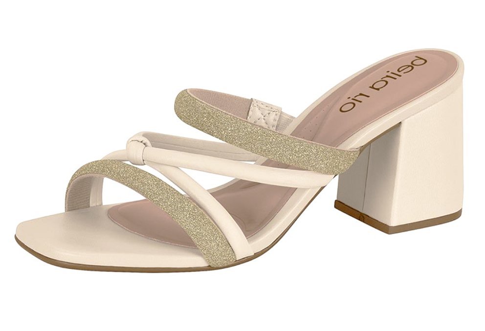 Tamanco Salto Grosso Gliter Beira Rio 8436223 Feminino Bege 2