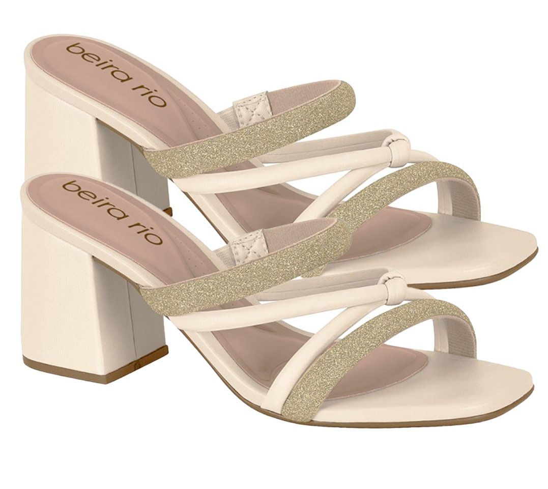 Tamanco Salto Grosso Gliter Beira Rio 8436223 Feminino Bege 3