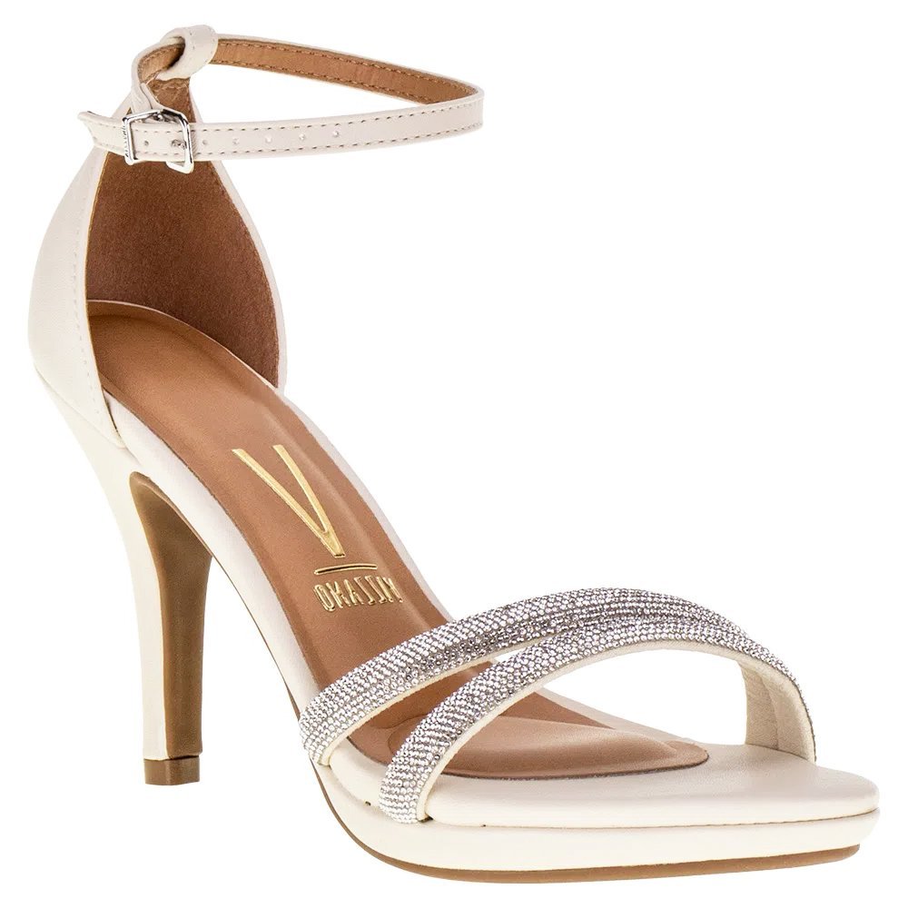 Sandália Salto Alto Strass Vizzano 62101037 Feminina Branco 1