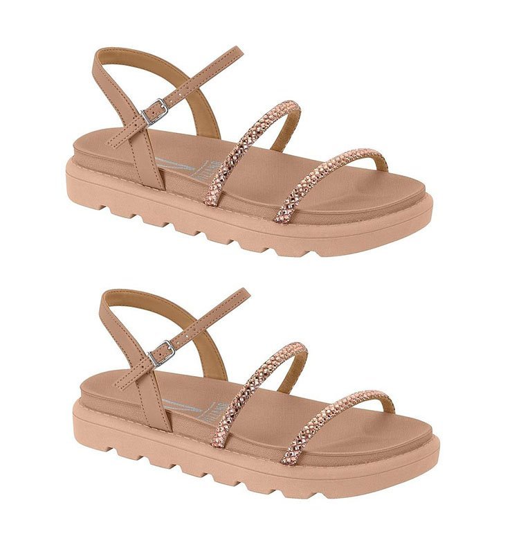 Sandália Papete Rasteira Strass Vizzano 6459123 Feminino Bege 3