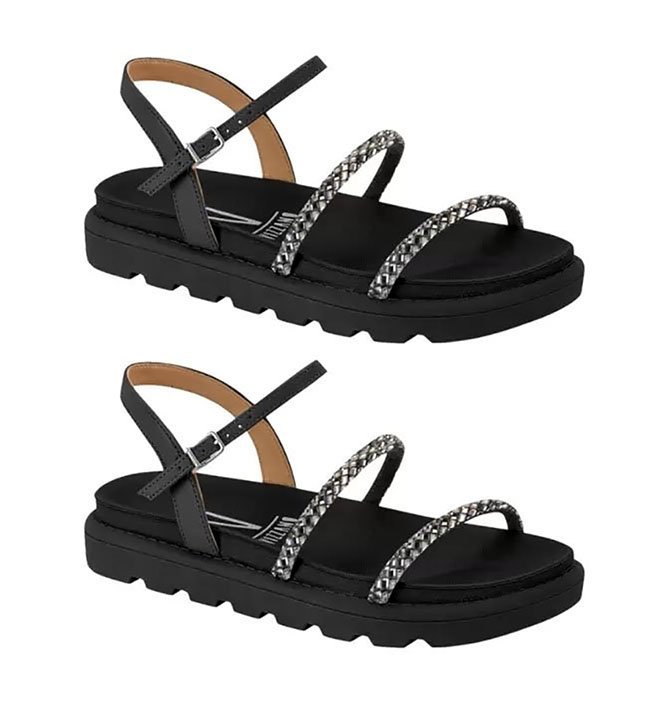 Sandália Papete Rasteira Strass Vizzano 6459123 Feminino Preto 3