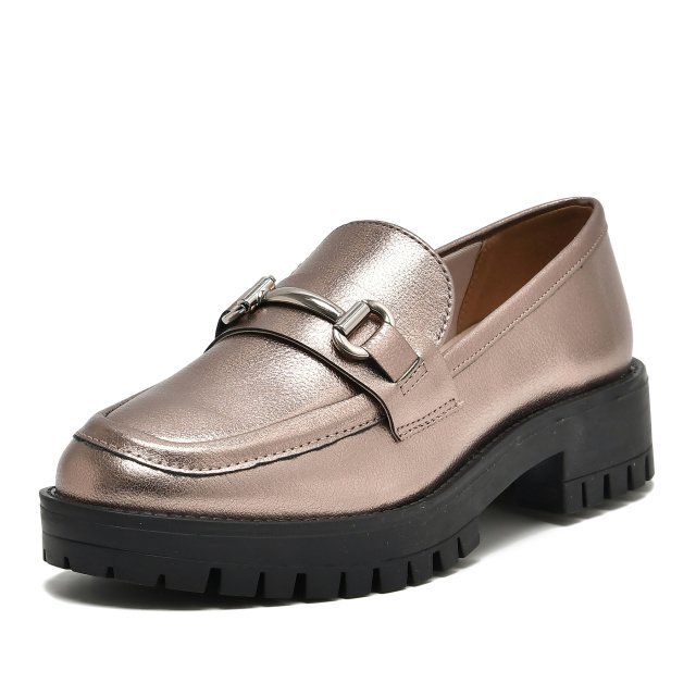 Sapato Mocassim Loafer Via Marte 083-004 Feminino Dourado 2