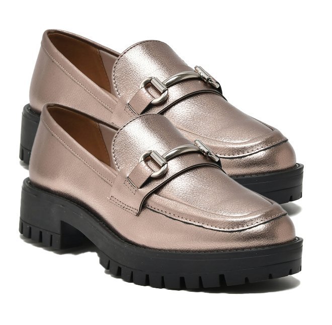 Sapato Mocassim Loafer Via Marte 083-004 Feminino Dourado 3