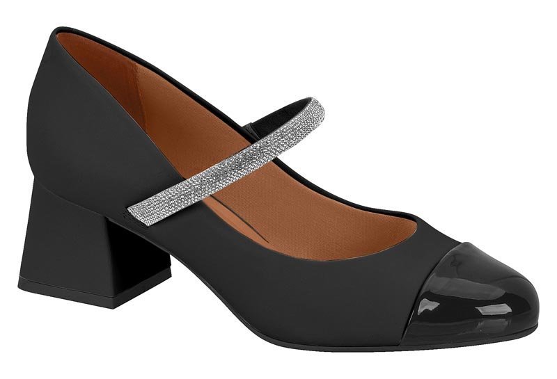 Sapato Scarpin Mary Jane Strass Vizzano 1423103 Feminino Preto 1