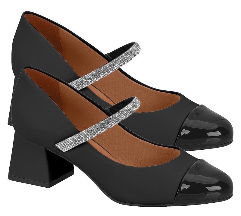 Sapato Scarpin Mary Jane Strass Vizzano 1423103 Feminino Preto 3