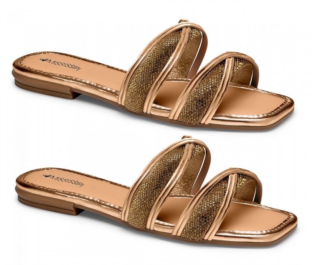 Sandália Rasteira Strass Mississipi Mb381 Feminino Dourado 3