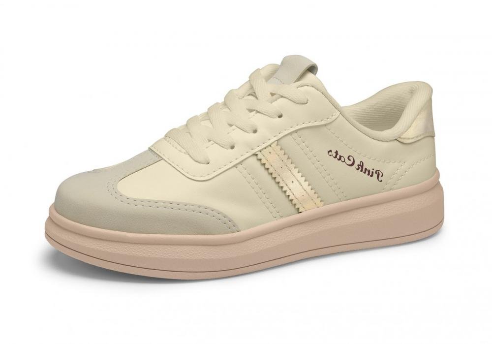 Tênis Casual Pink Cats V4641 Infantil Feminino Bege 2