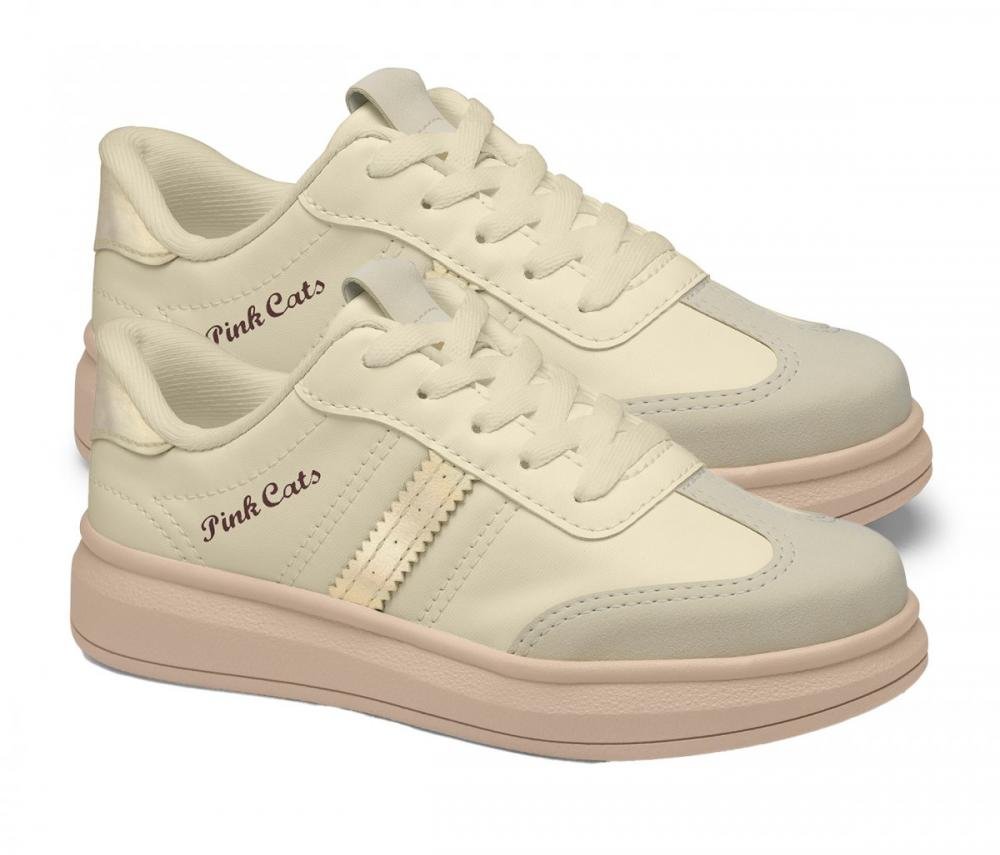 Tênis Casual Pink Cats V4641 Infantil Feminino Bege 3