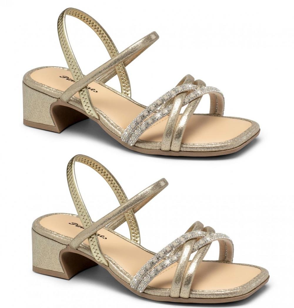 Sandália Salto Bloco Pink Cats V4603 Infantil Feminino Dourado 3