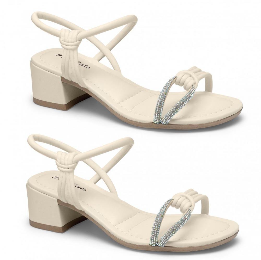 Sandália Salto Bloco Pink Cats V4491 Infantil Feminino Branco 3