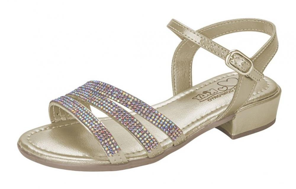 Sandália Salto Baixo Strass Kidy 42000400932 Infantil Feminino Dourado 2