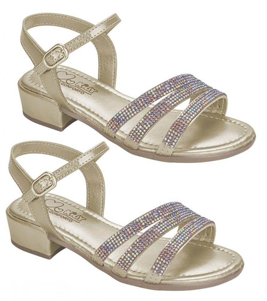 Sandália Salto Baixo Strass Kidy 42000400932 Infantil Feminino Dourado 3