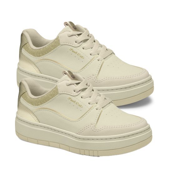 Tênis Casual Pink Cats V5182 Infantil Feminino Bege 3