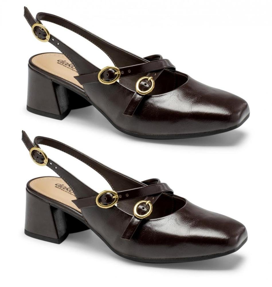 Sapato Salto Bloco Aberto Dakota D0081 Feminino Marrom 3