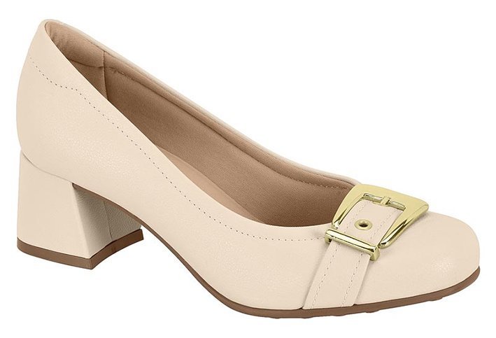 Sapato Salto Bloco Médio Ultraconforto 7373117 Feminino Bege 1