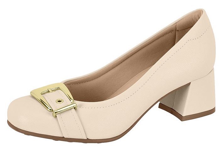 Sapato Salto Bloco Médio Ultraconforto 7373117 Feminino Bege 2