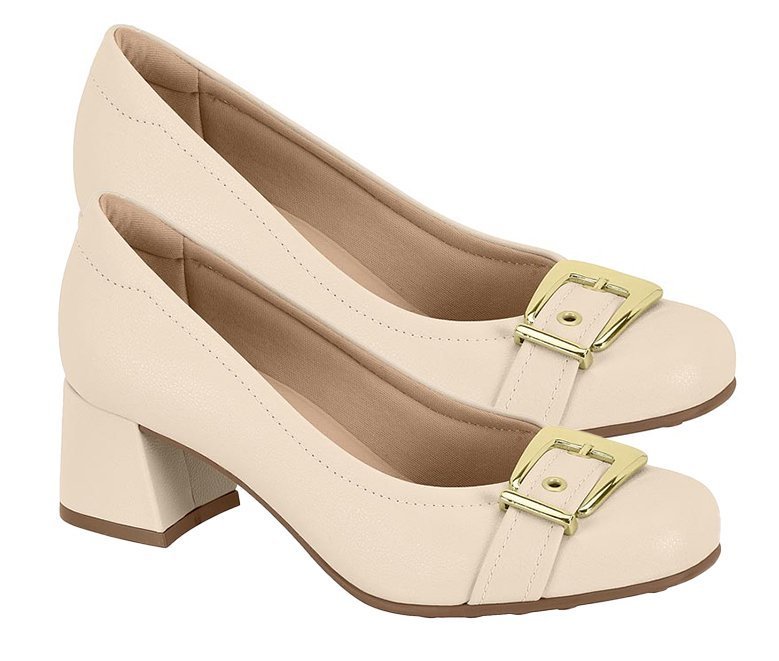 Sapato Salto Bloco Médio Ultraconforto 7373117 Feminino Bege 3