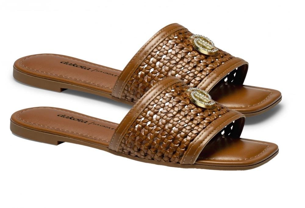 Sandalia Rasteira Slide Dakota Y9933 Feminino Marrom Escuro 3