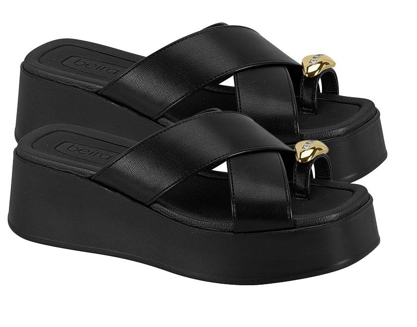 Tamanco Plataforma Anabela Beira Rio 8530114 Feminino Preto 3