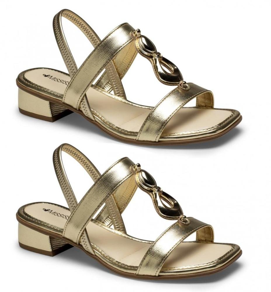 Sandália Salto Baixo Mississipi MF893 Feminino Ouro 3