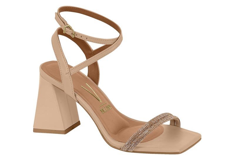 Sandália Salto Bloco Strass Vizzano 6464145 Feminino Bege 1