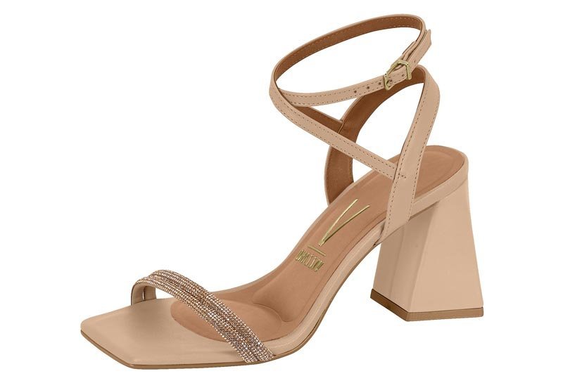Sandália Salto Bloco Strass Vizzano 6464145 Feminino Bege 2