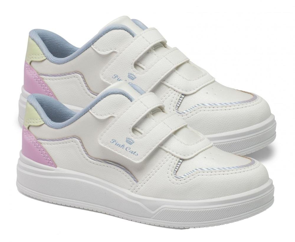 Tênis Casual Pink Cats V5791 Infantil Feminino Branco 3