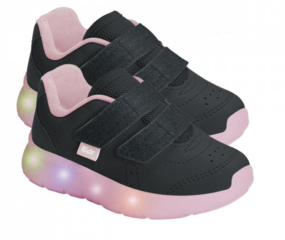Tênis Infantil Kidy de Luz Light Fun Infantil Feminino Preto/Rosa 3