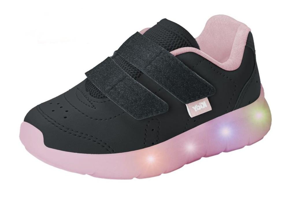 Tênis Infantil Kidy de Luz Light Fun Infantil Feminino Preto/Rosa 2