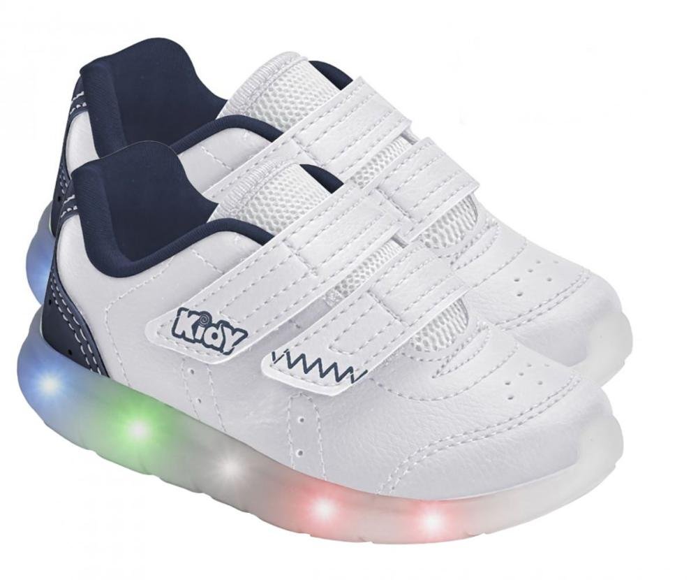 Tênis Infantil Kidy de Luz Light Fun Infantil Masculino Branco/Azul 3