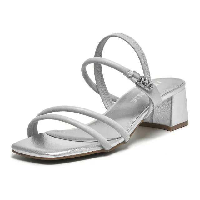 Sandália Salto Bloco Metalizado Via Marte 199-018 Feminino Prata 2